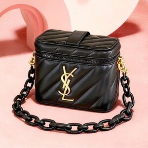 Yves Saint Laurent Black Mini Quilted Bag with Gold Logo
